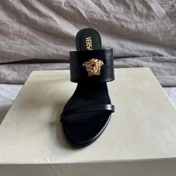 Versace Black Mules with Gold Medusa - Picture 2 of 10